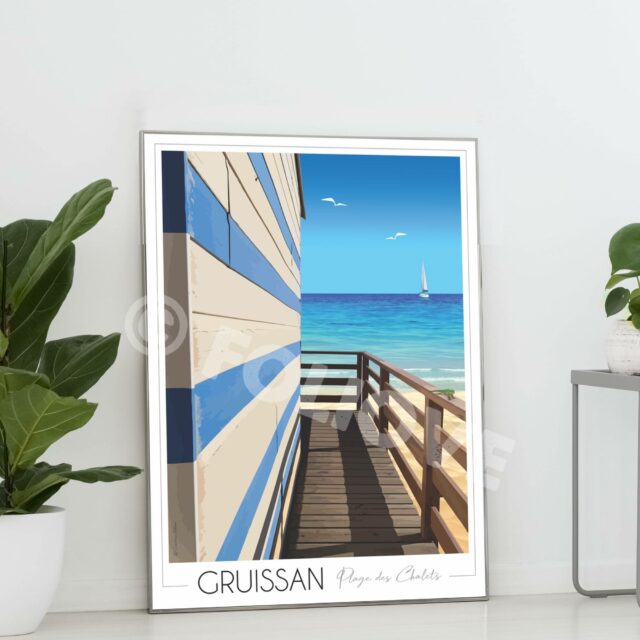 affiche moderne Gruissan cabane plage