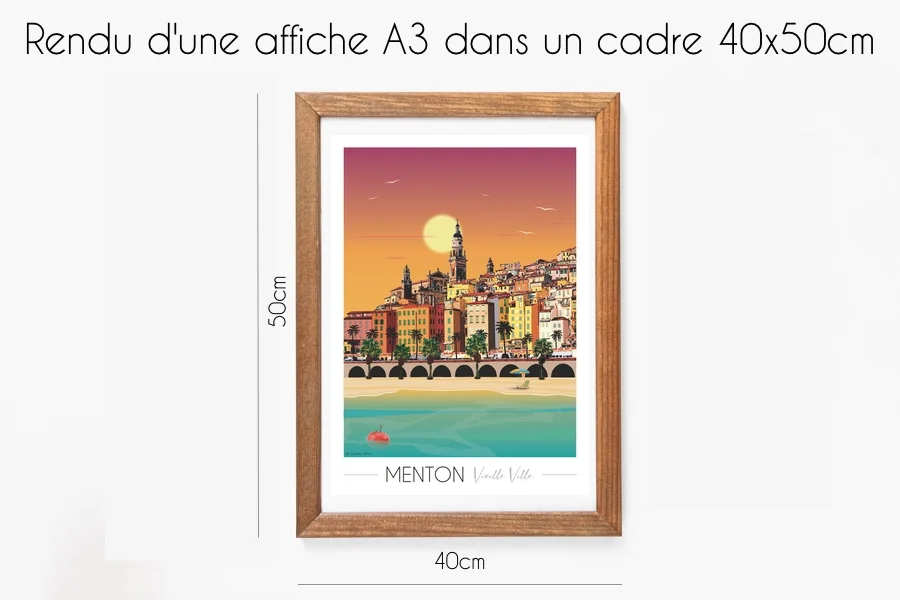 Affiche de ville Montpellier & Cadre 30x40 cm fin et design - A3