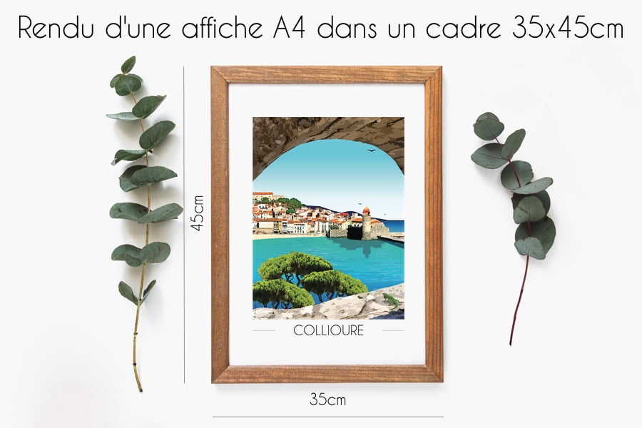 ILLUSTRATION A4 COLLIOURE dans cadre 35x45cm