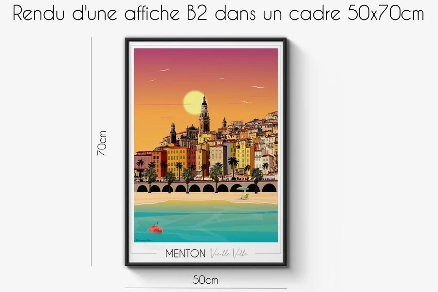 Affiche de ville Montpellier & Cadre 30x40 cm fin et design - A3