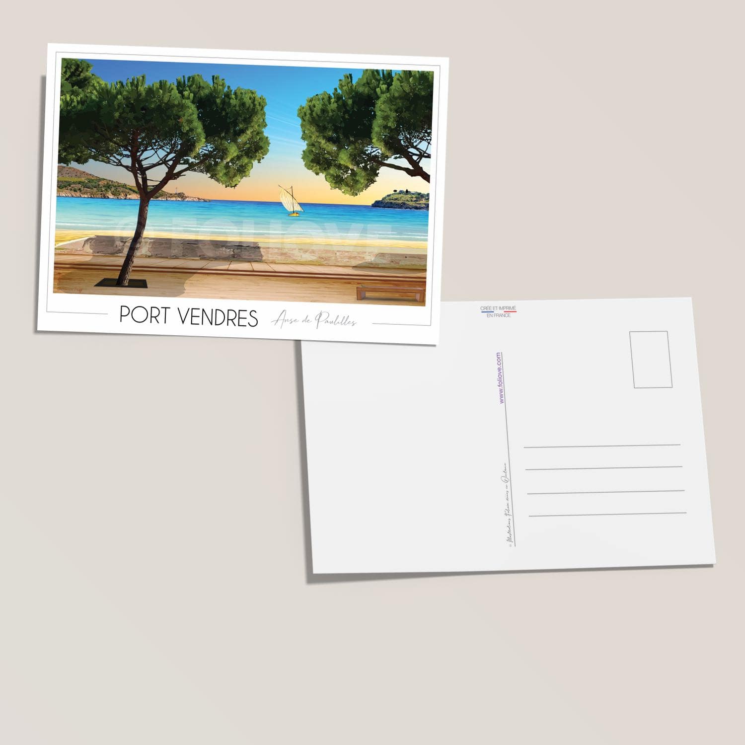Carte postale grand format Palme blanche sur fond bleu