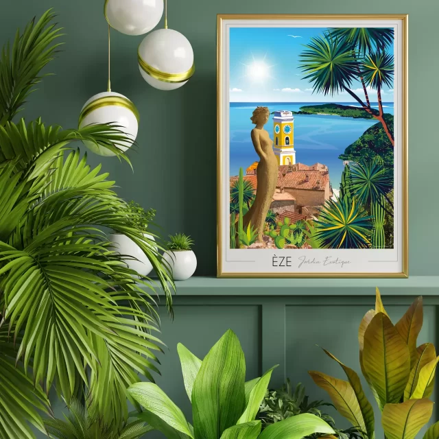 E ZE Affiche en cadre Eze Jardin vue sur saint tropez affiche vintage ville de france