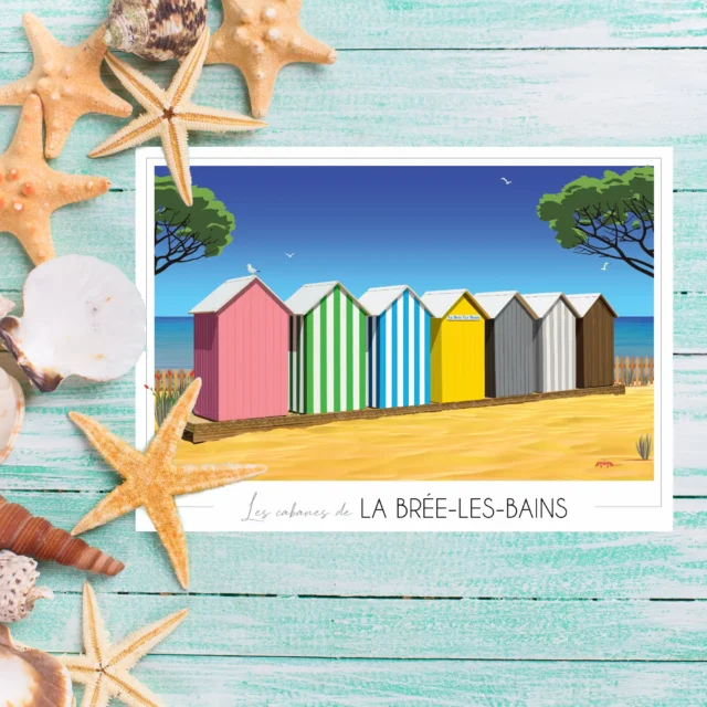 Scène estivale à La Brée-les-Bains – Cabines de plage en bord de mer